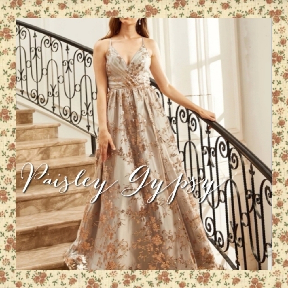 Contrast Sequined Geometric Pattern Maxi Dress - Picture 3 of 14
